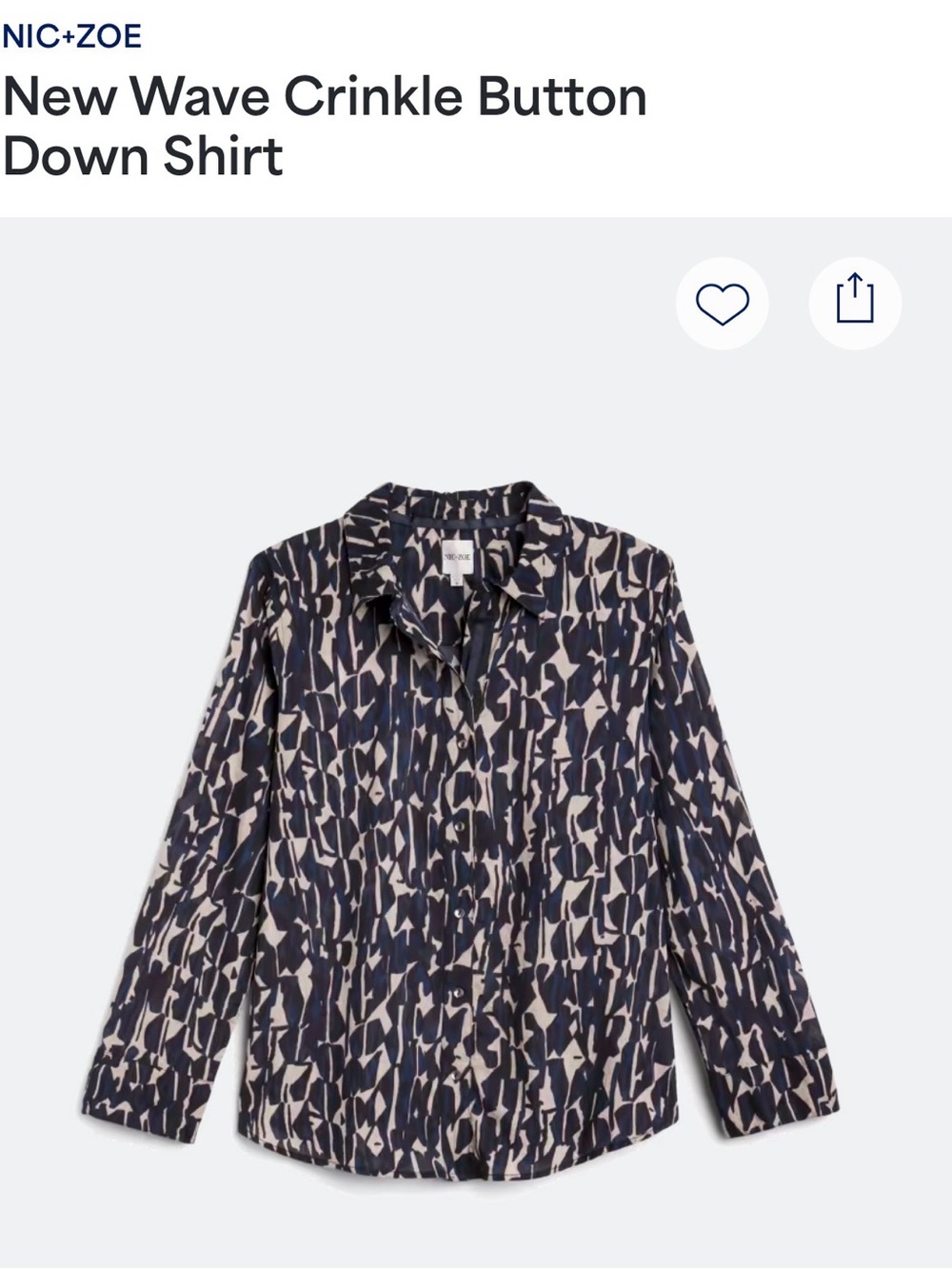 NIC+ZOE Navy & Cream Abstract Crinkle Button-Down Shirt - Picture 1 of 11